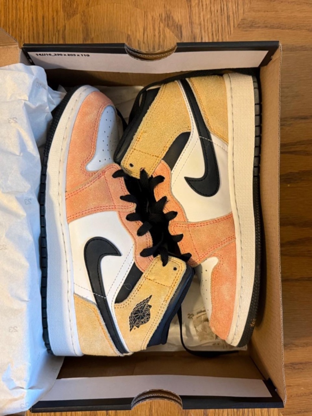 Womens Nike Air Jordan 1 Mid SE, in multicolor washed orange and pink, size 6.5
